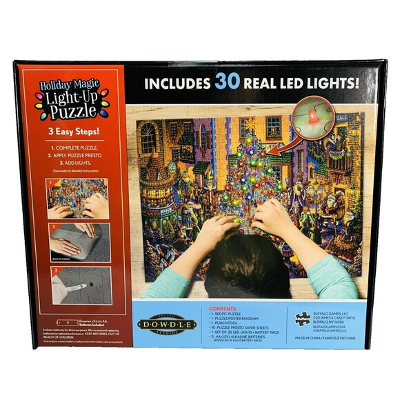 Dowdle Holiday Magic Light-Up Puzzle 500 pc Christmas Tree Santas 30 LED Sealed - Picture 2 of 11
